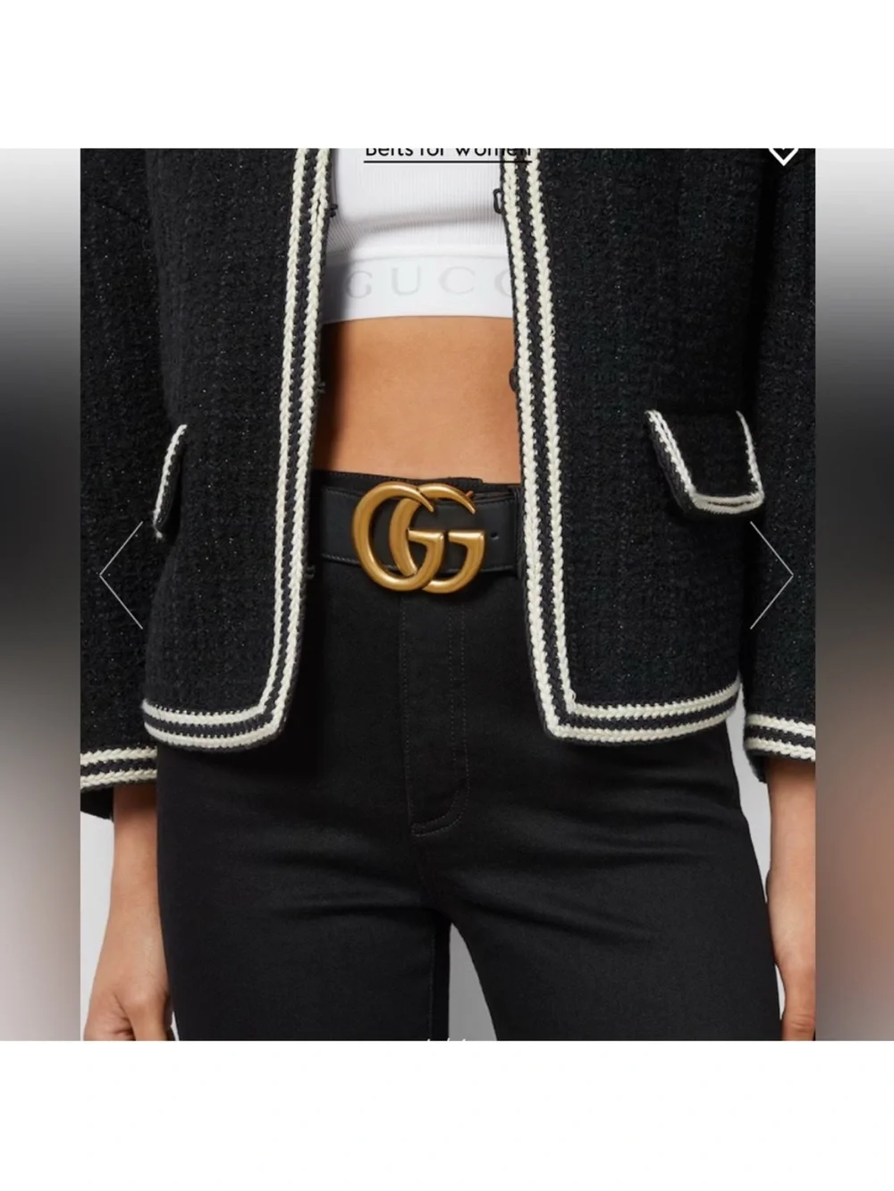 Authentic Gucci Marmont Black Leather Belt w Antique Gold Interlocking GG Buckle - Picture 3 of 9